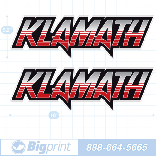one set of two klamath boat decals in custom red alert colors