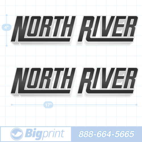 one set of two north river boat decals in custom 3D black and grey colors