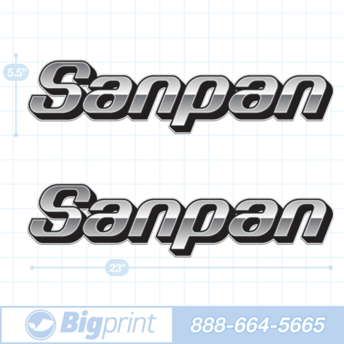one set of two Sanpan boat decals in custom cold steel colors