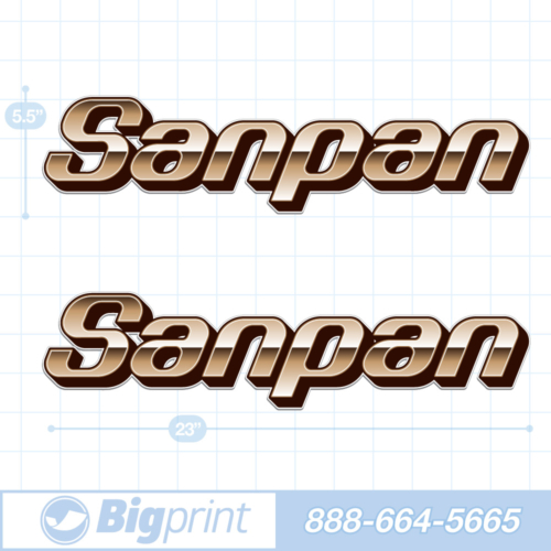 one set of two Sanpan boat decals in custom sandy brown colors