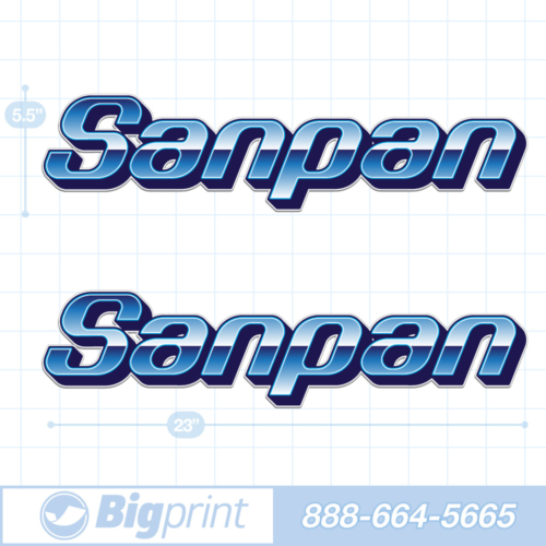 one set of two Sanpan boat decals in custom tahoe blue colors