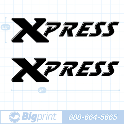 one set of two xpress boat decals in custom glossy black colors