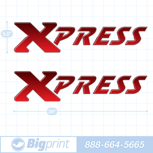 one set of two xpress boat decals in custom glossy red colors